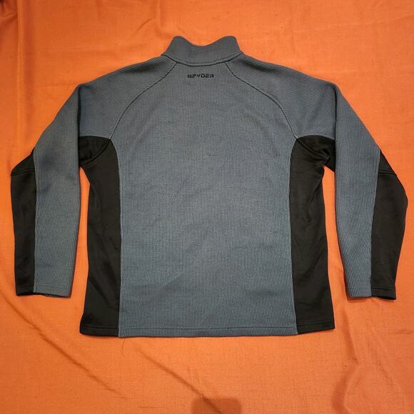 Spyder Mens Sz L Pullover Blue/Grey Black Half Zip Fleece Sweater Thermal Ski - Picture 2 of 10